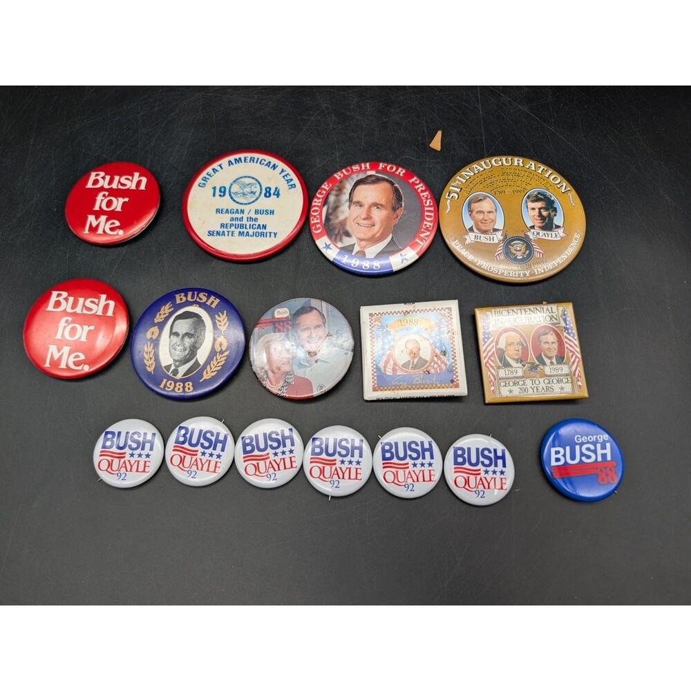 Vintage Political Buttons Pins 80s 90s George H W Bush Quale Reagan